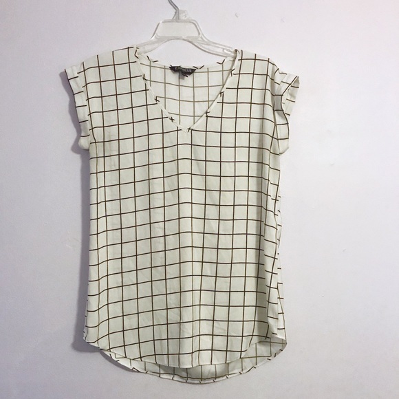 Express Tops - Express Black + White Grid Loose Top Express Tops - Express Black + White Grid Loose Top